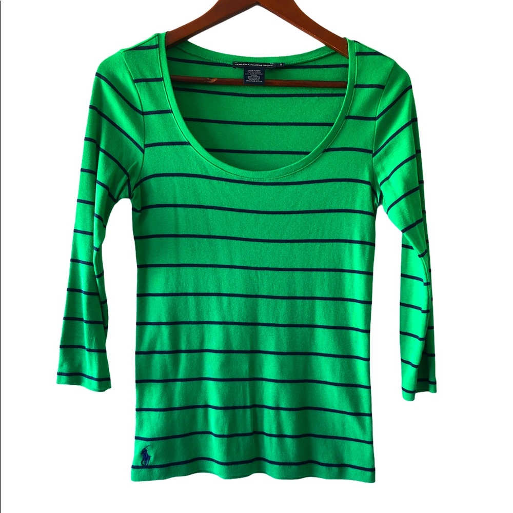 Ralph Lauren Green w Navy Strips Scoop Neck Shirt